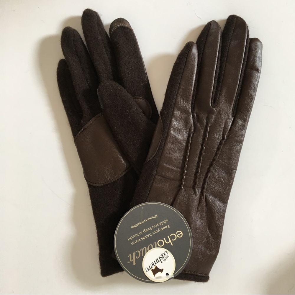 Cashmere Leather Gloves Touch Screen Size S